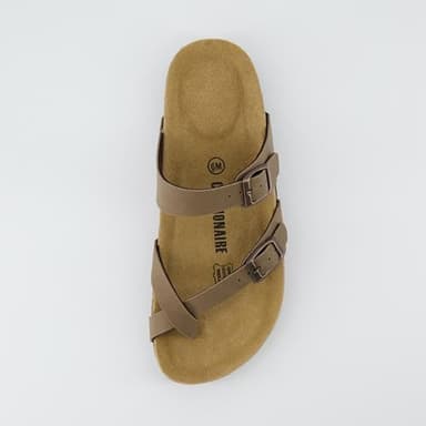 CUSHIONAIRE Luna Crossover Toe Strap Womens Sandals – Cork Footbed Slides with Adjustable Straps, Summer Sandals for Women 2025, BROWN 9W - Image 6