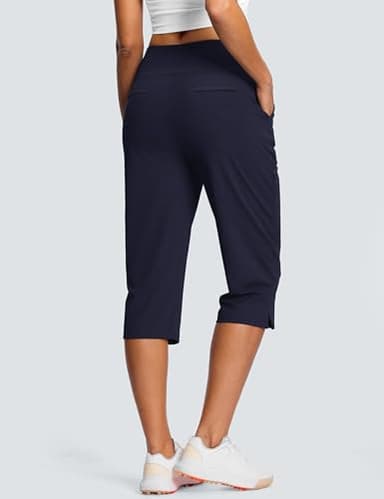 ISEEGZ 18" Dressy Capri Pants for Women High Waist Stretch Womens Golf Capris Pants for Summer with Pockets Work Casual Navy - Image 3