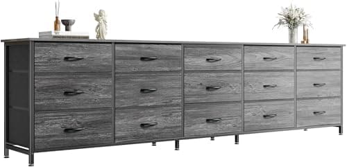 Huuger 78.7 inch Long Dresser for Bedroom, 15 Drawer Fabric Dresser for Closet, Large TV Stand for 65, 75, 85 inch TV, Wide Chest of Drawer with Storage, 78.7" W x 12.9" D x 26.7" H, Grey - Image 1