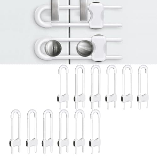 Baby Proofing Cabinets,Cabinet Locks for Babies,12 Pack U-Shaped Child Locks for Cabinets, Child Proof Cabinet Latches,Child Safety Cabinet Locks with Adjustable by SPISPI (White) - Image 1