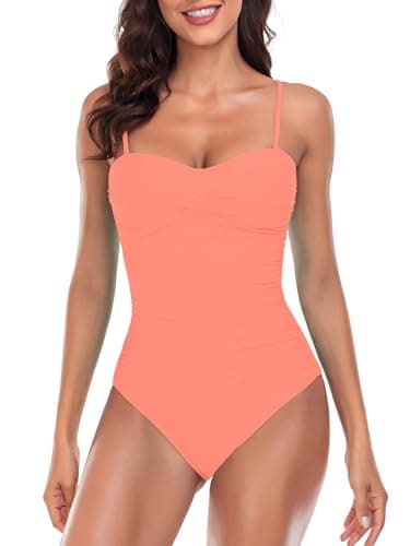 RELLECIGA Women's Orange-Pink Tummy Control Swimwear Strapless One Piece Swimsuit for Women Size Small - Image 2