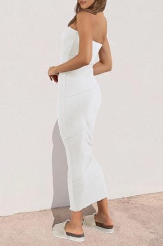 PRETTYGARDEN Summer Dresses for Women Sleeveless Off Shoulder Tube Bodycon Maxi Dresses Clubwear (White,X-Small) - Image 4