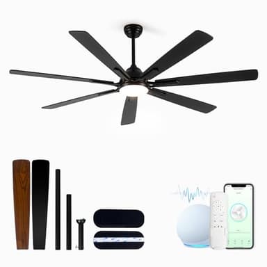 Maxslak 72" Large Smart Ceiling Fan with Light Remote Control via WIFI Alexa,6-Speeds Quiet DC Motor,Dimmable,Indoor Outdoor Black ceiling fan for Living Room,Patio,Dual Finish 7 Blades - Image 9