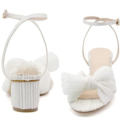 MUCCCUTE White Bow Knot Heeled Sandals Ankle Buckle Strap Chunky Heeled Open-toe Comfortable Wedding Party Fashion Heeled - Image 5