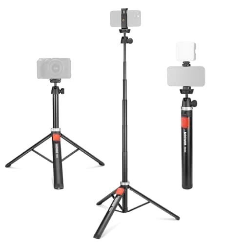 NEEWER Tripod for Cell Phone & Camera with Remote & Phone Holder Compatible with iPhone GoPro Canon Sony DSLR, 62.9" All Metal Portable Selfie Stick Travel Vlog Stand for Video Recording, TS05 - Image 1