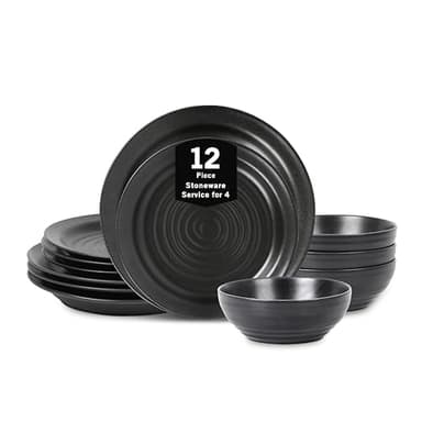 Stone Lain Orbit 12-Piece Dinnerware Set Stoneware, Charcoal - Image 1