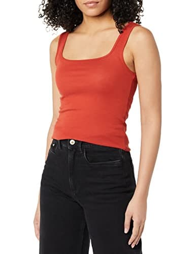 Amazon Essentials Women's Slim Fit Square Neck Tank Top, Pack of 2, Brick Red/Light Caramel, X-Large - Image 2