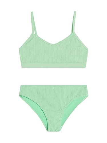Kanu Surf Girls' Willow V-Neck Bikini Beach Sport 2-Piece Swimsuits, Ruched Solid Green - Image 1