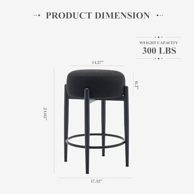 COLAMY Modern Bar Stools Set of 6, 24" Counter Height Stools with Round Soft Padded Backless Seat and Metal Mid-Century Base, Black - Image 3