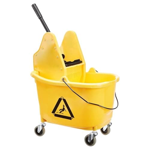 Amazon Basics Rectangular Floor Cleaning Mop Bucket with Sturdy Down Press Wringer Combo, 35-Quart, Yellow (Previously AmazonCommercial brand) - Image 1