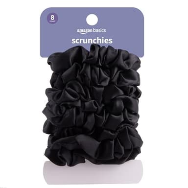 Amazon Basics Satin Scrunchies Black Hair Ties, Pack of 8 - Image 1