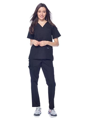 Dagacci Medical Uniform Womens and Mens Scrub Set Unisex Medical Scrub Shirt Top and Pant, Black, X-Small - Image 2