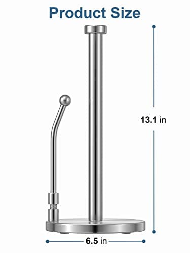 SMARTAKE Paper Towel Holder, Paper Towel Dispenser Standing Weighted Base Non Slip, Spring Arm for Easy Tear, Stainless Steel Paper Towel Holder for Home Kitchen Countertop Tabletop, Silver - Image 3