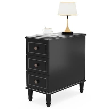 Tribesigns Solid Wood End Table, Fully Assembled Narrow Side Table with Drawers, Pre-Assembled Nightstand Slim Bedside Table for Small Spaces, Living Room, Bedroom, Black - Image 9
