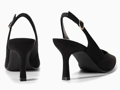 Rilista Womens Slingback Pumps Closed Pointed Toe Kitten Heel Sandals Wedding Evening Party Dress Shoes Black Suede - Image 4