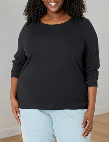 Amazon Essentials Women's Slim-Fit Long Sleeve Rib Knit Crew Neck Top (Available in Plus Size), Pack of 2, Black, Medium - Image 9