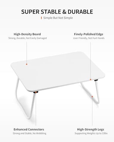FISYOD Foldable Lap Desk, Laptop Bed Desk, Portable Bed Table, Laptop Stand for Bed & Couch, Lightweight & Mini - White - Image 6