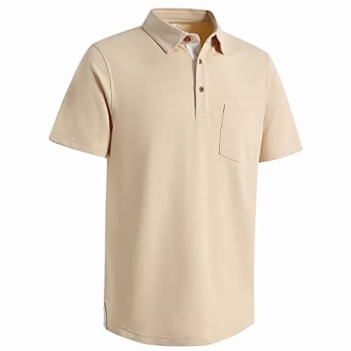 VEBOON Mens Polo Shirts Short Sleeve Big and Tall Dressy Polo Shirt Casual Performance Shirts with Pocket Khaki - Image 1