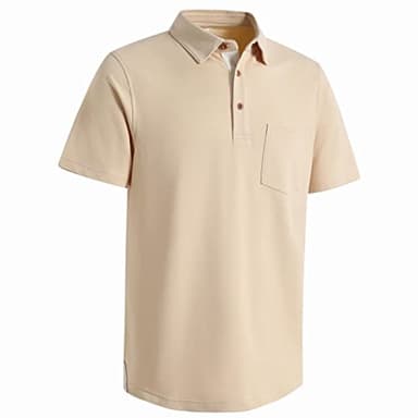 VEBOON Mens Polo Shirts Short Sleeve Big and Tall Dressy Polo Shirt Casual Performance Shirts with Pocket Khaki - Image 1