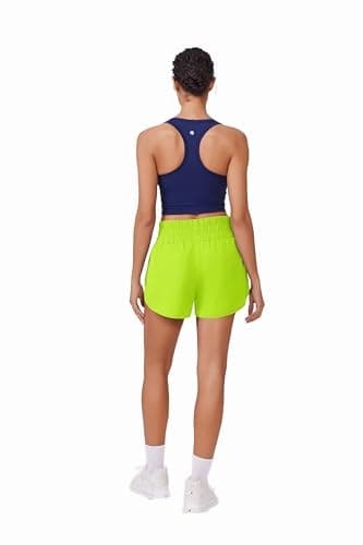 PINSPARK Womens Athletic Running Shorts Workout Gym High Waisted Dolphin Shorts Quick Dry Yoga Active Short with Zip Pocket Neon Green M - Image 3