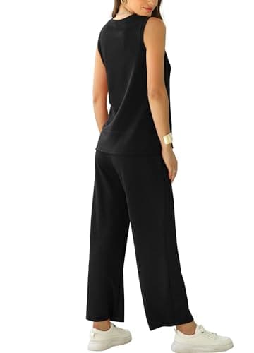 XIEERDUO 2 Piece Outfits for Women Casual Summer Sleeveless Tracksuit Spring Travel Vacation Lounge Set Wide Leg Loungewear Women's Resort Wear Black Clothing M - Image 5