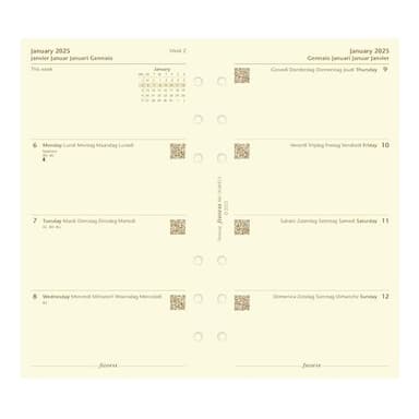 Filofax Calendar Diary Refill, Personal/Compact Size, Week-to-View, Cotton Cream Paper, Unruled, Multilingual: Five Languages, 2025 (C68413-25) - Image 4