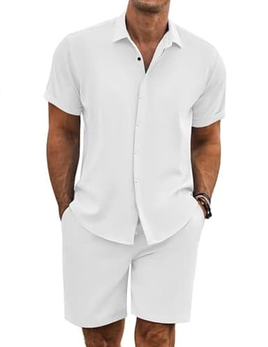 COOFANDY Men's Vacation Outfit Summer Short Sets for Men Beach Outfit, White, X-Large - Image 1