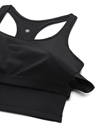 CRZ YOGA Butterluxe Womens Y-Back Racerback Longline Sports Bra - Padded Scoop Neck Workout Crop Tank Top with Built in Pads Black Medium - Image 5
