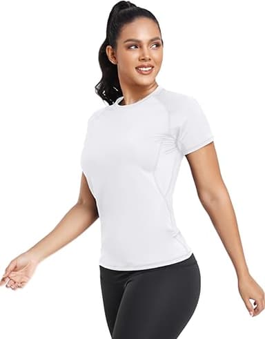 TELALEO 4 Pack Women's Compression Shirt Running Athletic T-Shirts Workout Tops Baselayer Short Sleeve Yoga Gym Sports Gear 2Black/Grey/White XL - Image 3