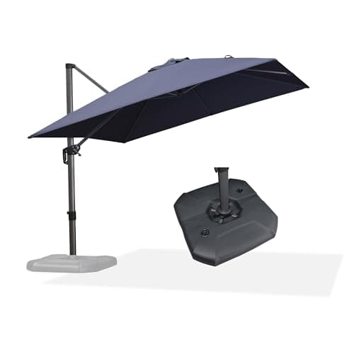 PURPLE LEAF Patio Umbrella with Base 10 Feet Outdoor Cantilever Square Umbrella Aluminum Offset Umbrella with 360-degree Rotation for Garden Deck Pool Patio, Navy Blue - Image 1