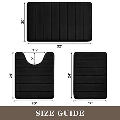 BYSURE Black Memory Foam Bathroom Rug Set 3 Piece, Non Slip Extra Soft Absorbent Washable & Dry Toilet Bath Mat Sets - Image 3