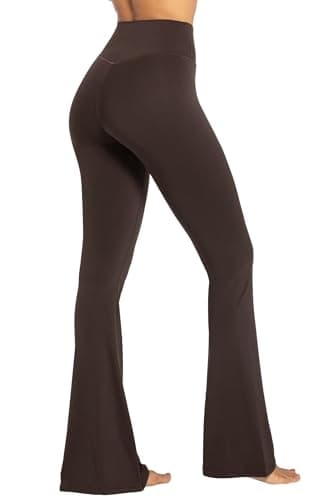 Sunzel Flare Leggings, Crossover Yoga Pants with Tummy Control, High Waisted and Wide Leg, No Front Seam Java Brown X-Large 28" Inseam - Image 6