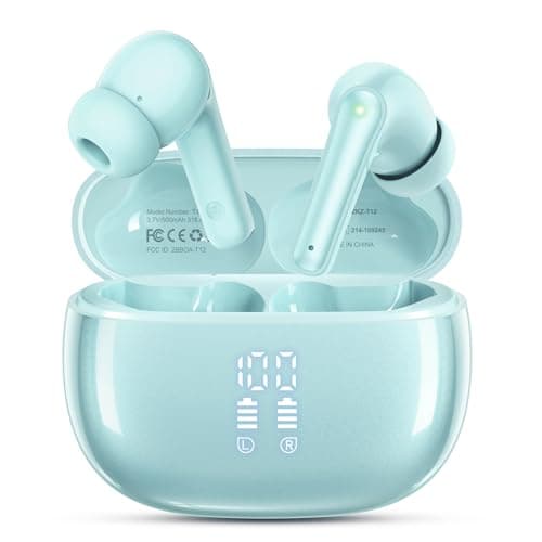 JGUG Wireless Earbuds, Bluetooth 5.3 Ear Buds, Headphones with Clear Stereo Sound, 40H Playtime with LED Digital Display, IPX7 Waterproof Earphones Built-in Mic for Phone Tablet Sports Workout, Jade - Image 1