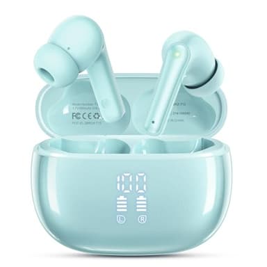 JGUG Wireless Earbuds, Bluetooth 5.3 Ear Buds, Headphones with Clear Stereo Sound, 40H Playtime with LED Digital Display, IPX7 Waterproof Earphones Built-in Mic for Phone Tablet Sports Workout, Jade - Image 1