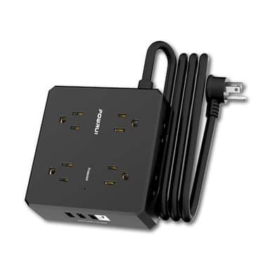 Surge Protector Power Strip - 6 Ft Flat Plug Extension Cord with 8 Widely Outlets and 4 USB Ports(1 USB C), 3 Side Outlet Extender for Home Office, Black, ETL Listed - Image 1