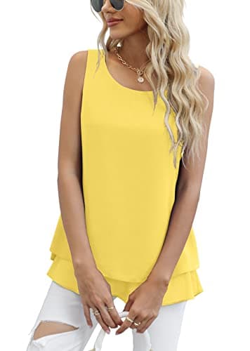 Jouica Women's Summer Chifffon Sleeveless Tank Blouses for Women Business Casual Work Blouses,Yellow,Small - Image 3
