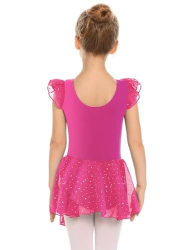 Arshiner Ballet Leotards for Girls Ballet Leotard with Skirt Toddler Flutter Sleeve Dance Dress Rose Red 2-3T - Image 3