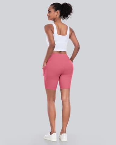 CHRLEISURE Womens Biker Yoga Shorts with Pockets: High Waisted Tummy Control Spandex Workout Athletic Gym Shorts 4 Packs(8'' Black, Orange, Coral Pink, Blue 2XL) - Image 5