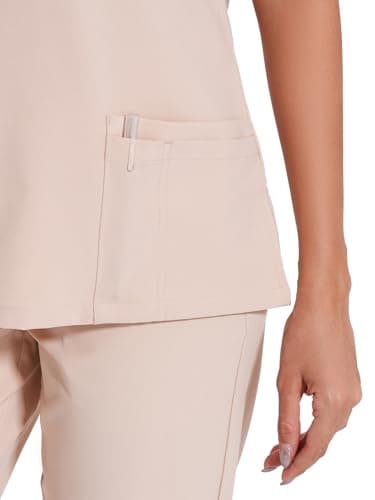 COZYFIT Scrubs for Women Set - Stretch V-Neck Scrub Top & Jogger Pant with 8 Pockets, Yoga Waistband, Anti Wrinkle, Slim Fit Women Scrubs - Light Khaki, 4XL, Tall - Image 5