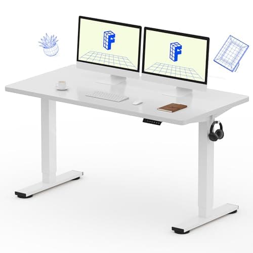 FLEXISPOT EN1 Whole Piece Standing Desk 55 x 28 Inches Stand Up Desk Workstation for Home Office (White Frame + White Top, 2 Packages) - Image 1