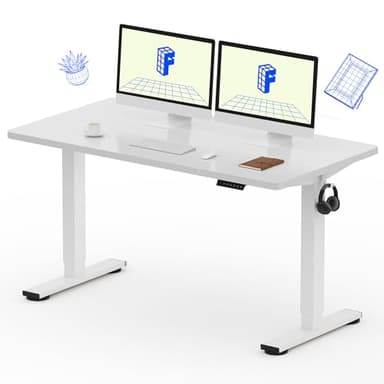FLEXISPOT EN1 Whole Piece Standing Desk 55 x 28 Inches Stand Up Desk Workstation for Home Office (White Frame + White Top, 2 Packages) - Image 1