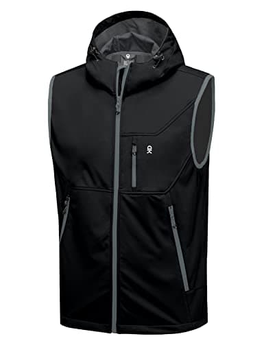 Little Donkey Andy Men's Lightweight Softshell Vest Hooded Windproof Sleeveless Jacket for Golf Travel Hiking Running Black XL - Image 1