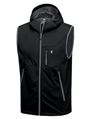 Little Donkey Andy Men's Lightweight Softshell Vest Hooded Windproof Sleeveless Jacket for Golf Travel Hiking Running Black XL - Image 1