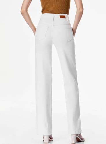 Sidefeel Jeans for Women Trendy High Waisted Stretchy Wide Leg Jeans Loose Straight Leg Denim Pants White Size 10 - Image 5