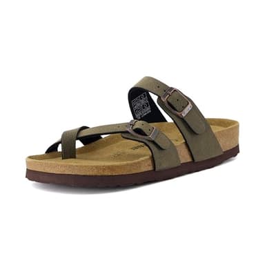 CUSHIONAIRE Luna Cork Footbed Women's Sandals - Comfortable Slip-On Slides with Adjustable Straps & Memory Foam for All-Day Wear | Beach Essential Summer Sandals for Women 2025, BROWN 7.5W - Image 6