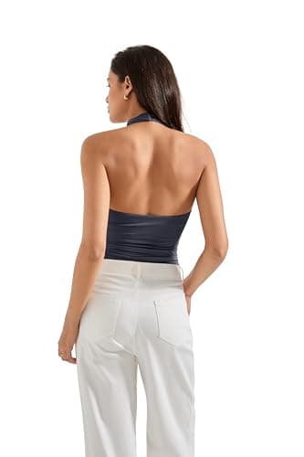 SUUKSESS Women Halter Backless Tank Tops Sexy Cowl Neck Summer Going Out Tops Sleeveless Camisole Top (Ash,XS) - Image 4