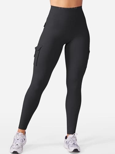 YEOREO Workout Cargo Leggings with Pockets for Women Hidden Scrunch Butt Lifting Hedda Leggings Compression Gym Yoga Pants Black L - Image 5
