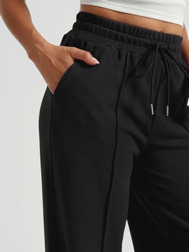 AUTOMET Womens Wide Leg Sweatpants Flare Lightweight Baggy Straight Leg Pants Oversized Joggers Fall Fashion 2025 Black M - Image 5