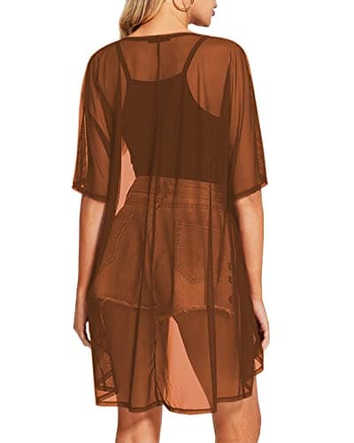 BelleLovin Sheer Cardigans for Women Half Sleeve Open Front Mesh Kimono Coverups (X-Large, Brown) - Image 1