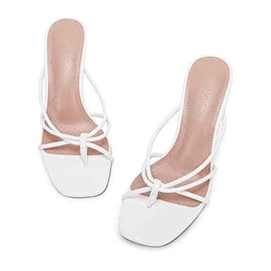 LAICIGO Women's Square Open Toe Flip Flops Stiletto Heels Strappy Thong Slide on Slingback Mules Sandals - Image 4